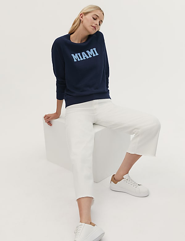Pure Cotton Slogan Crew Neck Sweatshirt