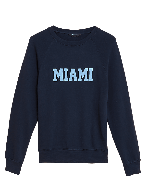 Pure Cotton Slogan Crew Neck Sweatshirt