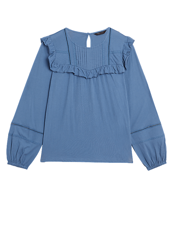 Pure Cotton Pintuck Long Sleeve Top