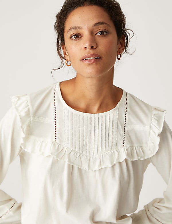 Pure Cotton Pintuck Long Sleeve Top