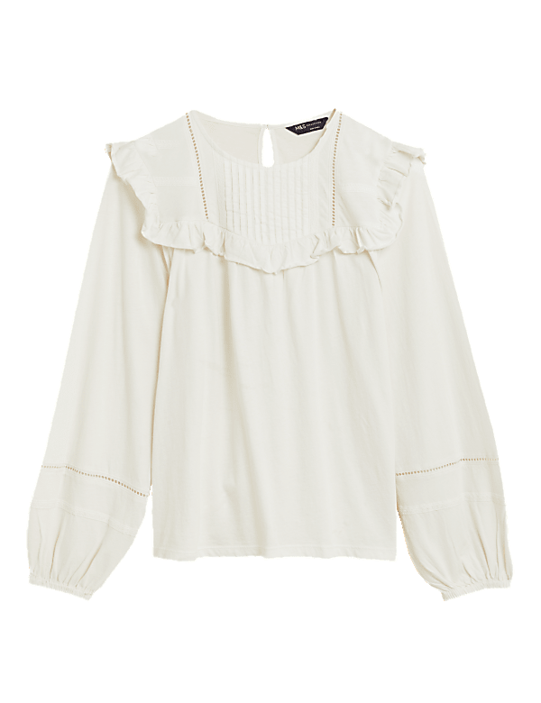 Pure Cotton Pintuck Long Sleeve Top