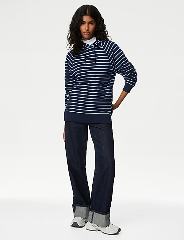 Pure Cotton Striped Longline Hoodie