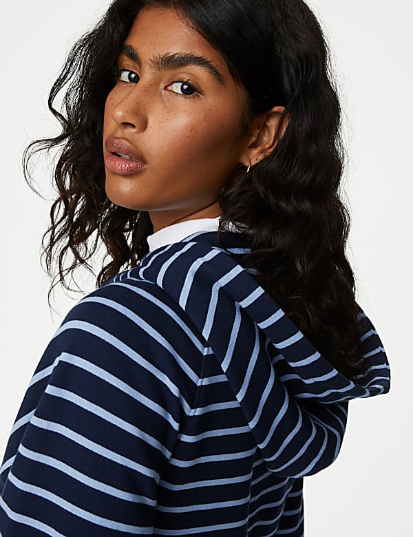 Pure Cotton Striped Longline Hoodie