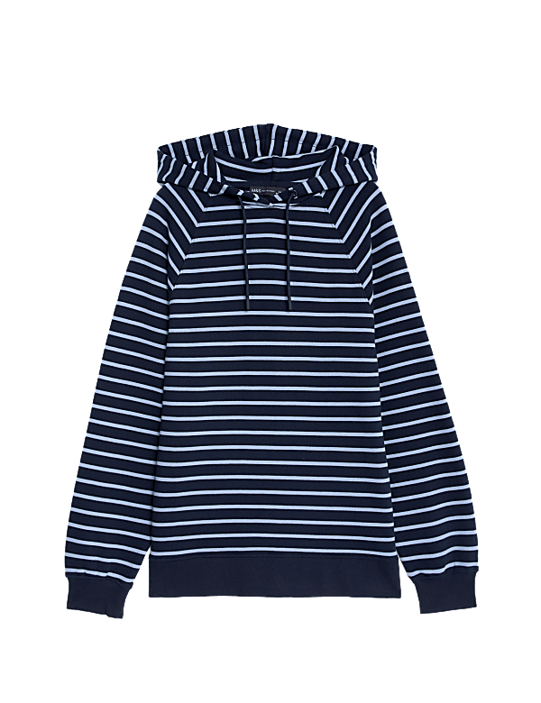 Pure Cotton Striped Longline Hoodie