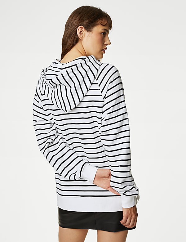 Pure Cotton Striped Longline Hoodie