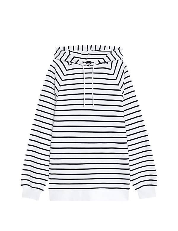 Pure Cotton Striped Longline Hoodie