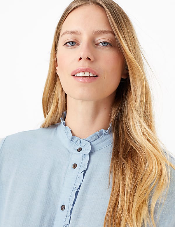 Cotton Rich Ruffled Longline Blouse