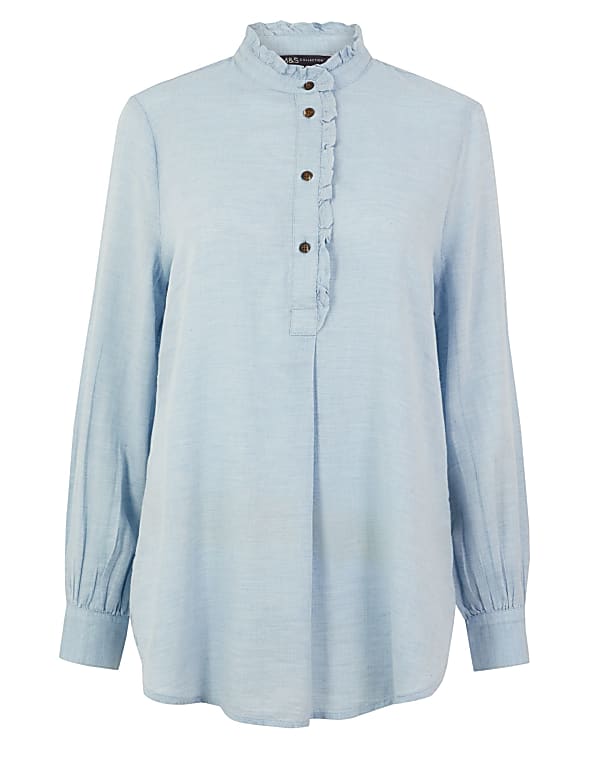 Cotton Rich Ruffled Longline Blouse