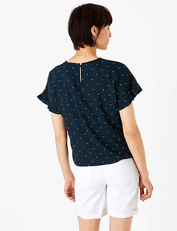 Printed Short Sleeve Blouse