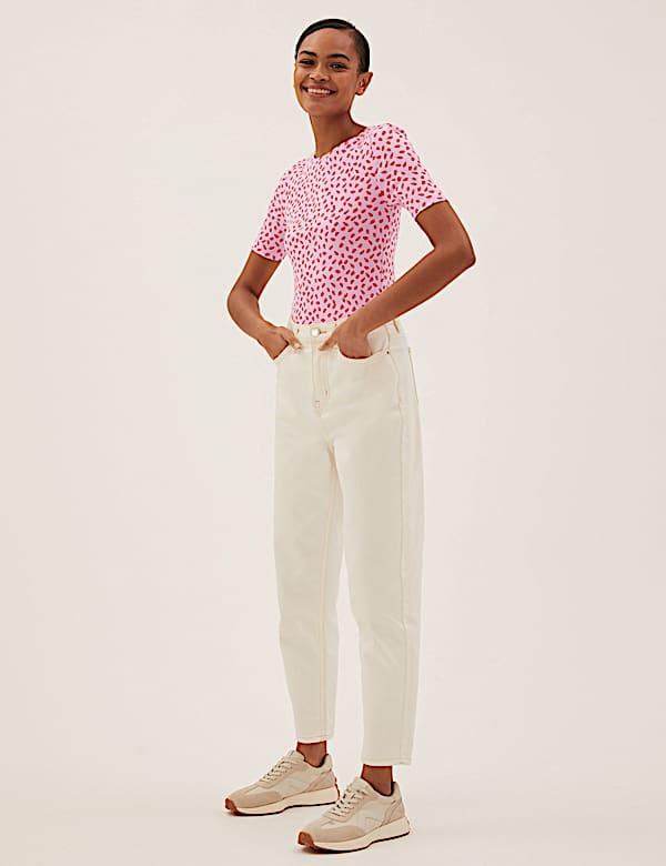 Atasan Setengah Lengan Katun Murni Bermotif - ID