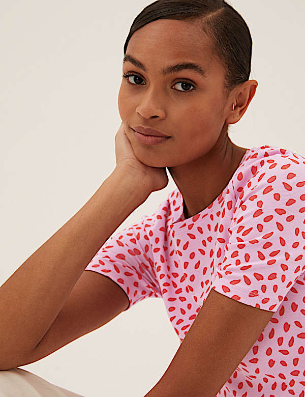 Atasan Setengah Lengan Katun Murni Bermotif - ID