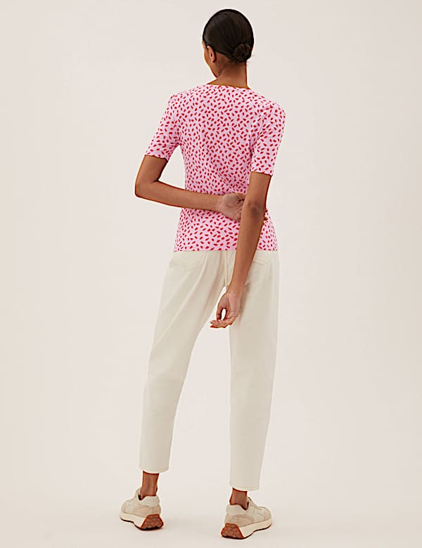 Atasan Setengah Lengan Katun Murni Bermotif - ID