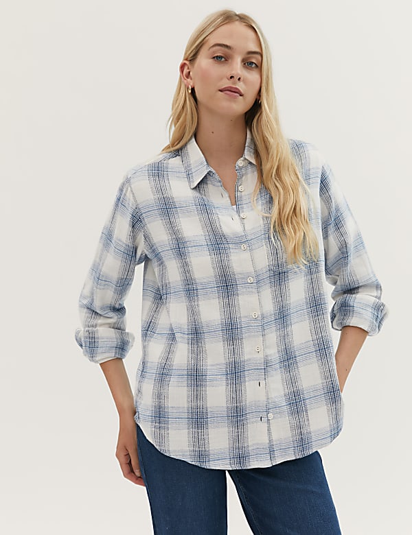 Pure Cotton Checked Long Sleeve Shirt