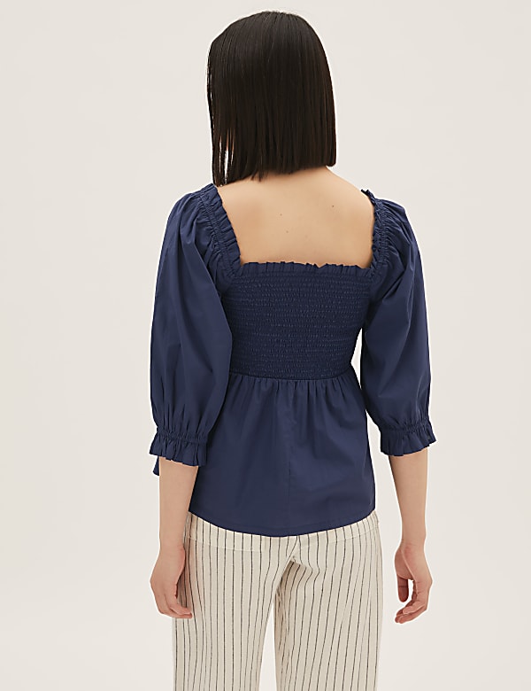 Pure Cotton Square Neck 3/4 Sleeve Top