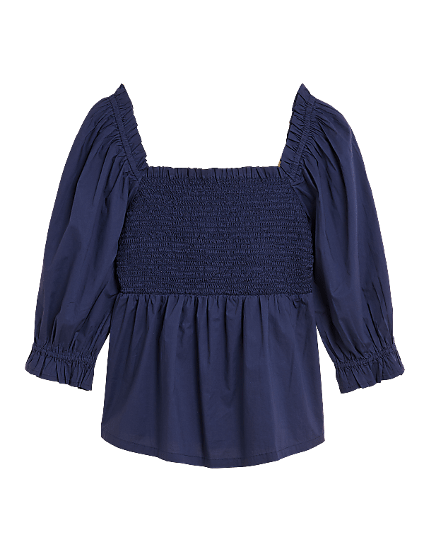Pure Cotton Square Neck 3/4 Sleeve Top