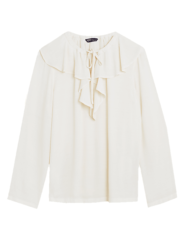Tie Neck Ruffle Long Sleeve Blouse