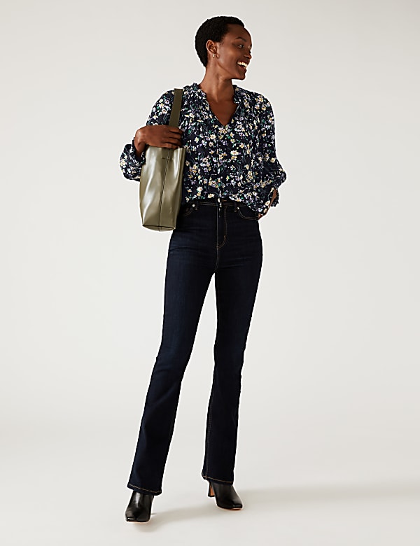 Floral Frill Neck Long Sleeve Blouse