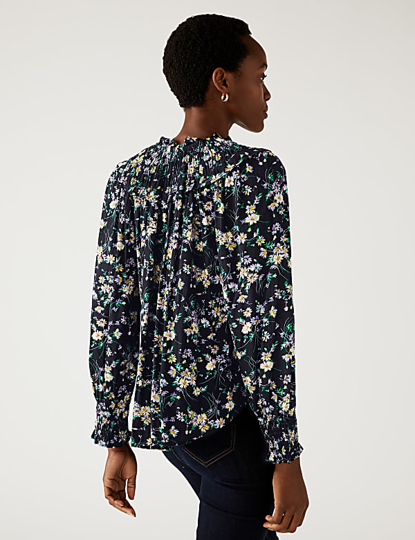 Floral Frill Neck Long Sleeve Blouse