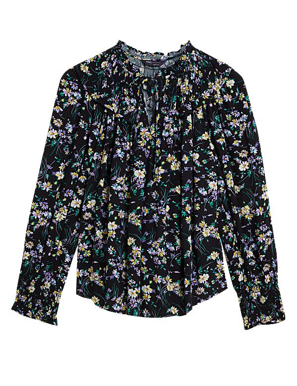 Floral Frill Neck Long Sleeve Blouse