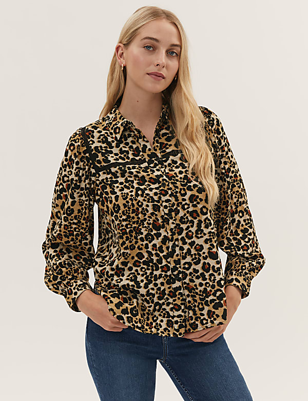Cotton Blend Printed Long Sleeve Shirt