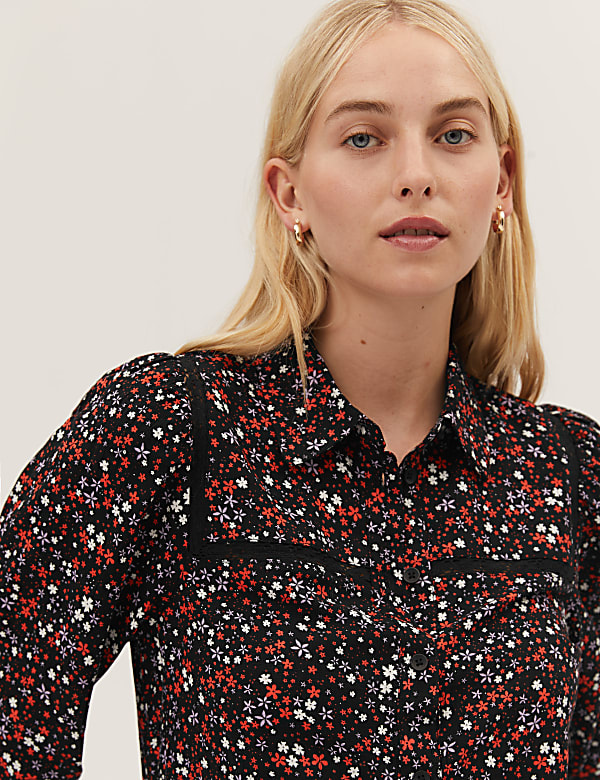 Cotton Blend Printed Long Sleeve Shirt