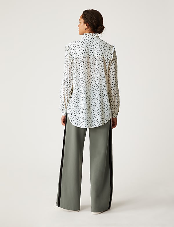 Printed High Neck Long Sleeve Blouse