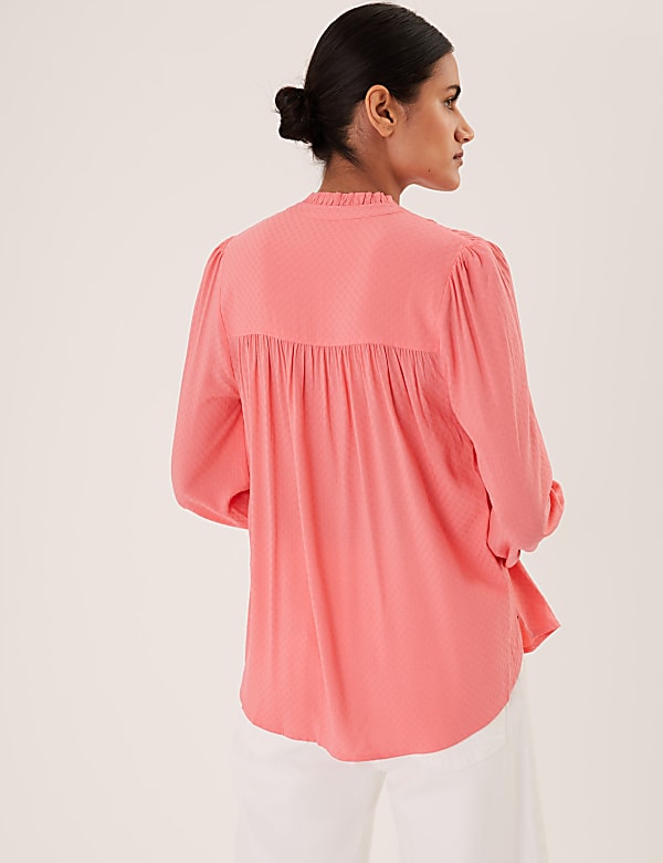 Tie Neck Frill Detail Long Sleeve Blouse