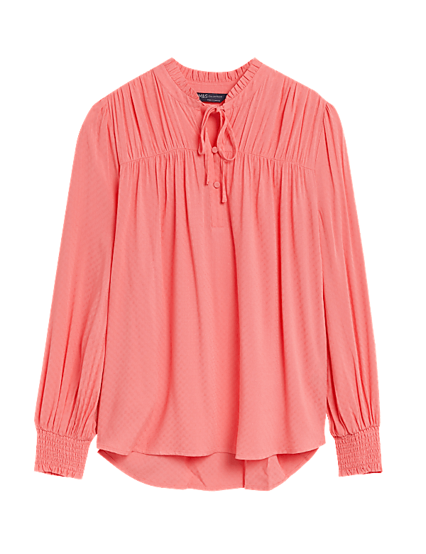 Tie Neck Frill Detail Long Sleeve Blouse