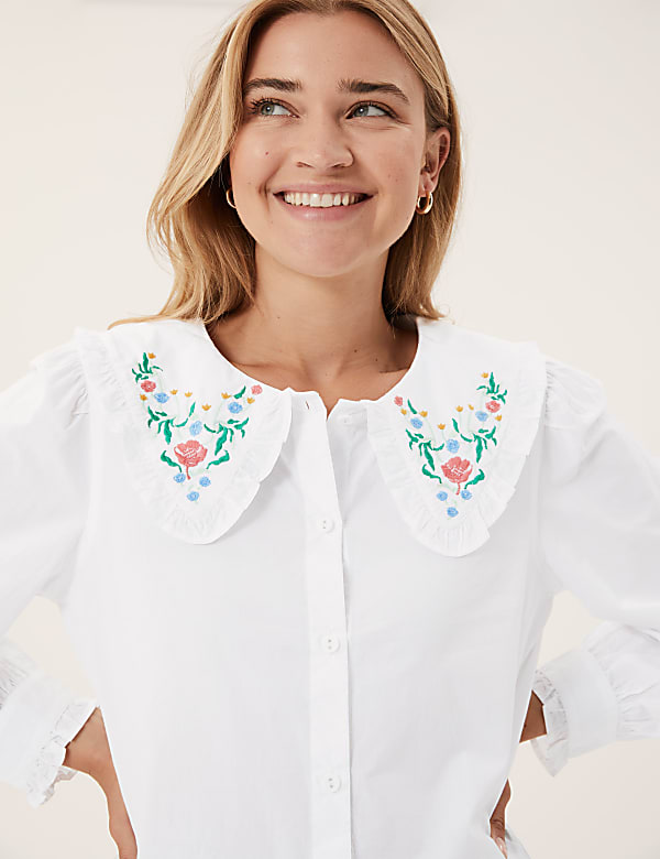 Pure Cotton Embroidered Long Sleeve Blouse
