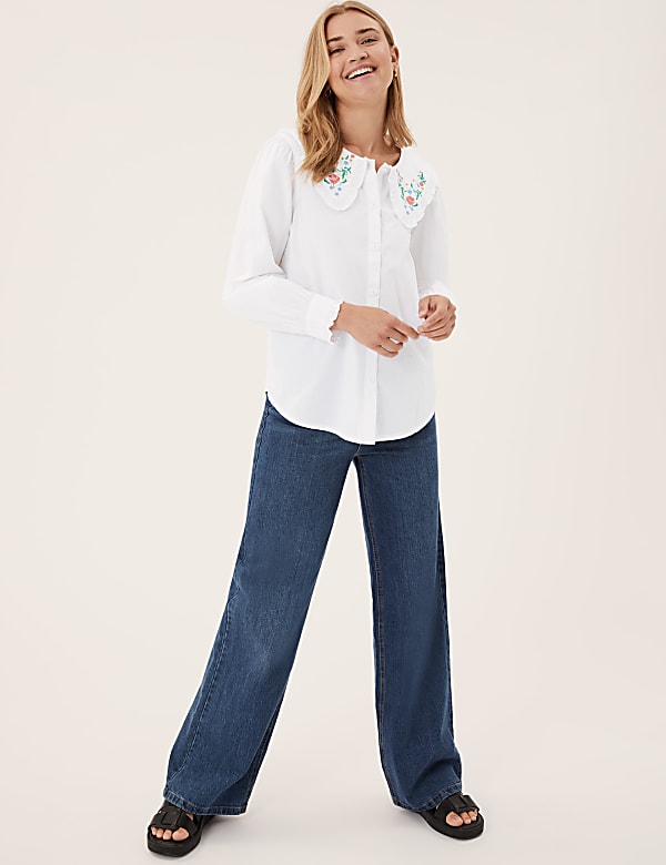 Pure Cotton Embroidered Long Sleeve Blouse