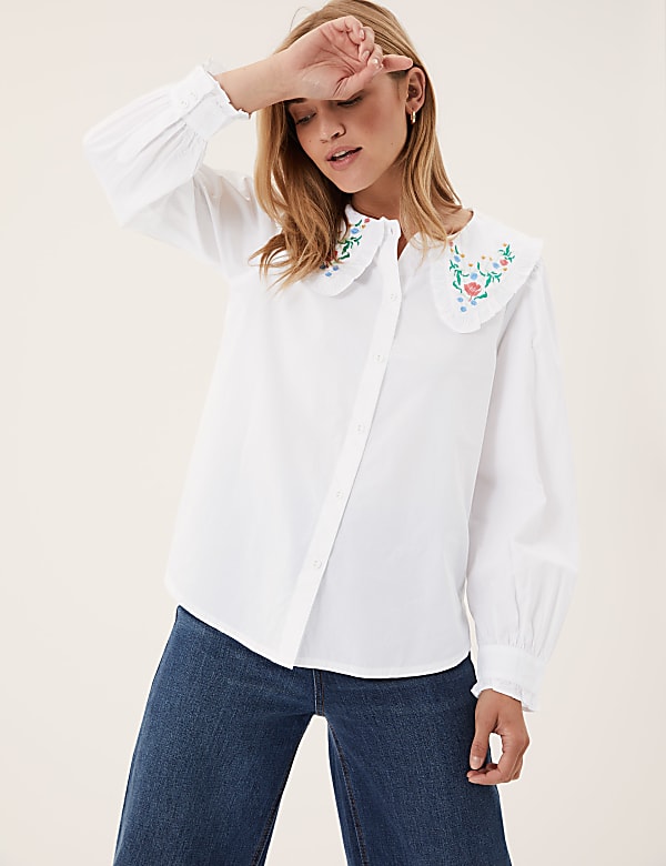 Pure Cotton Embroidered Long Sleeve Blouse