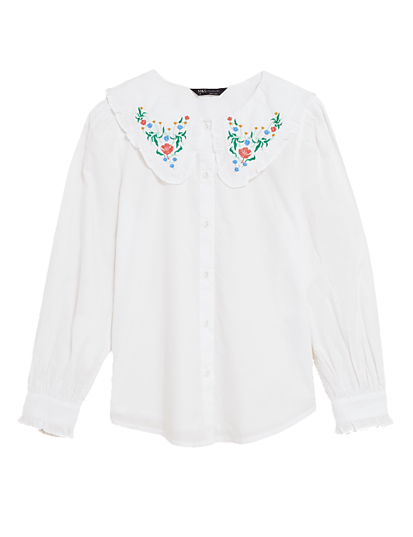 Pure Cotton Embroidered Long Sleeve Blouse
