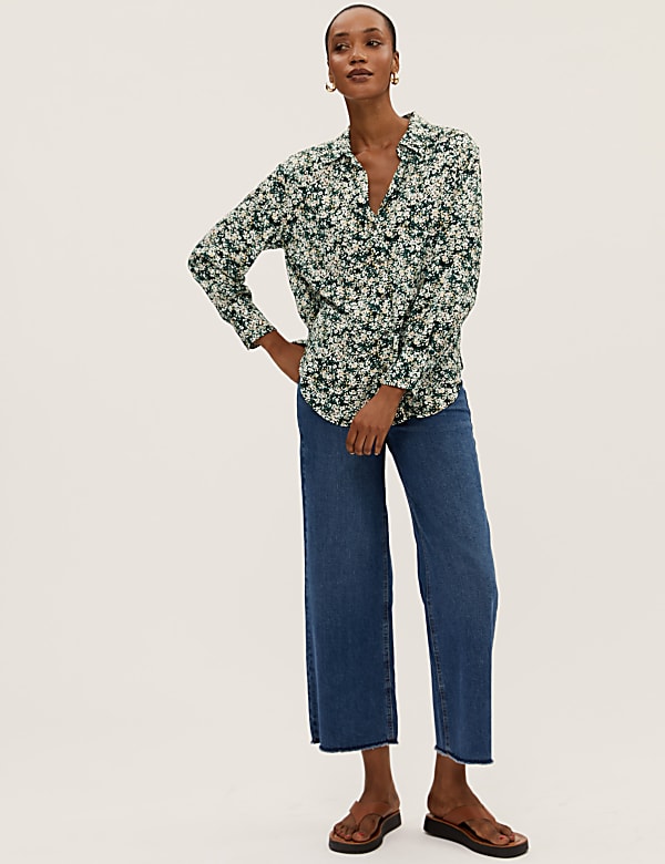 Printed Collared Long Sleeve Shirt