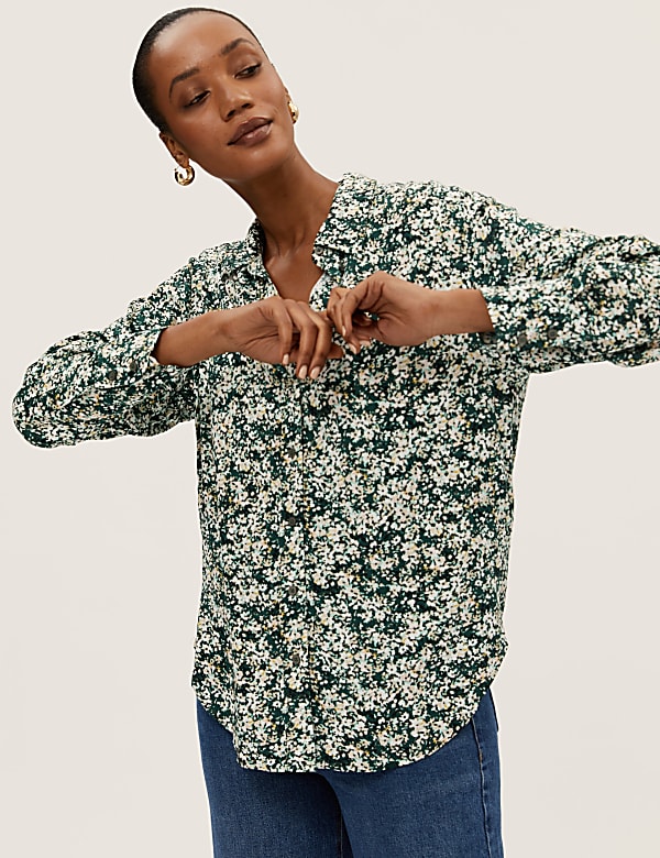 Printed Collared Long Sleeve Shirt