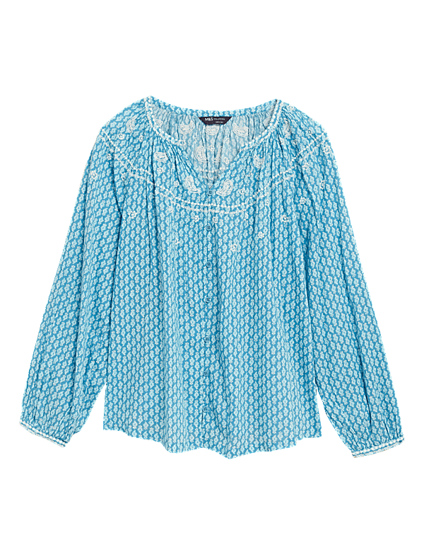 Pure Cotton Printed Long Sleeve Blouse