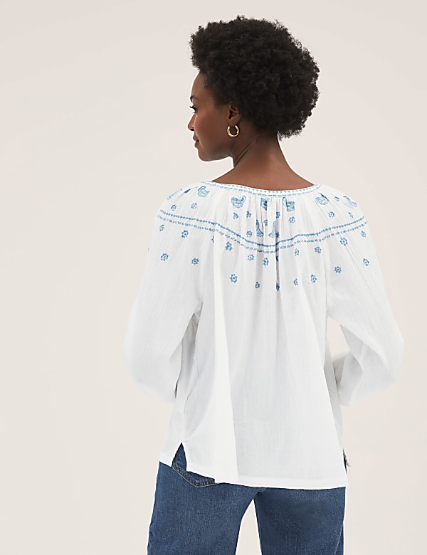 Pure Cotton Embroidered Long Sleeve Blouse