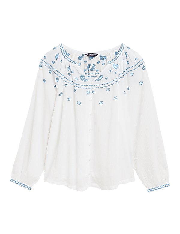 Pure Cotton Embroidered Long Sleeve Blouse