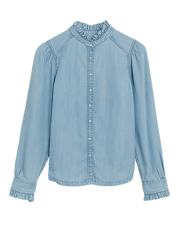 Tencel™ Denim High Neck Long Sleeve Shirt