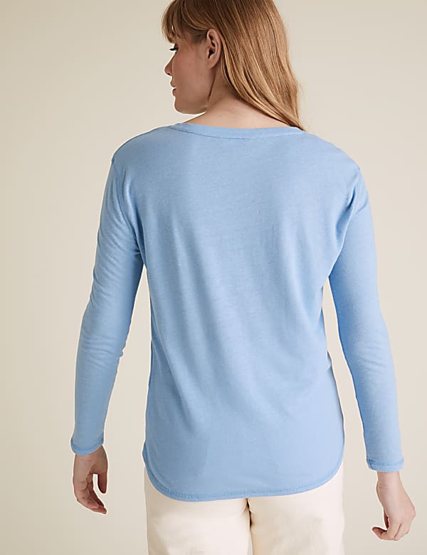 Linen Crew Neck Straight fit  Long Sleeve Top
