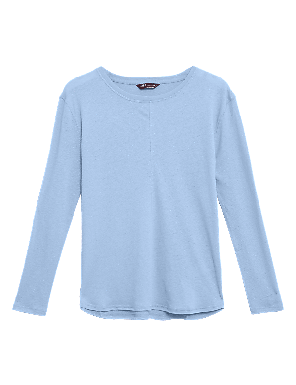 Linen Crew Neck Straight fit  Long Sleeve Top