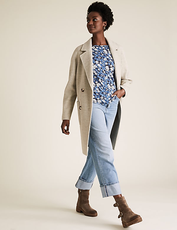 Linen Floral Straight Fit Long Sleeve Top