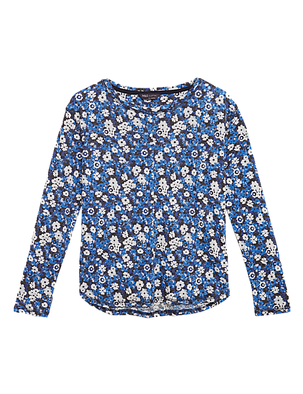 Linen Floral Straight Fit Long Sleeve Top
