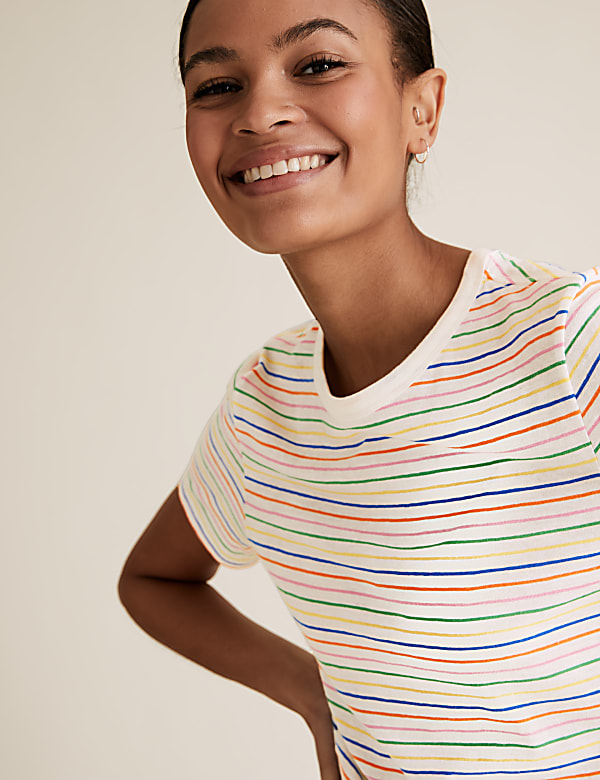 Pure Cotton Striped Crew Neck T-Shirt