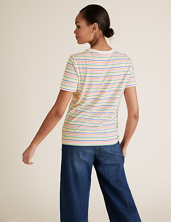 Pure Cotton Striped Crew Neck T-Shirt