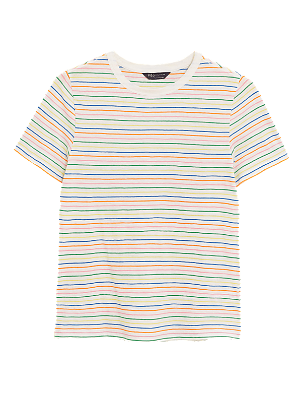 Pure Cotton Striped Crew Neck T-Shirt