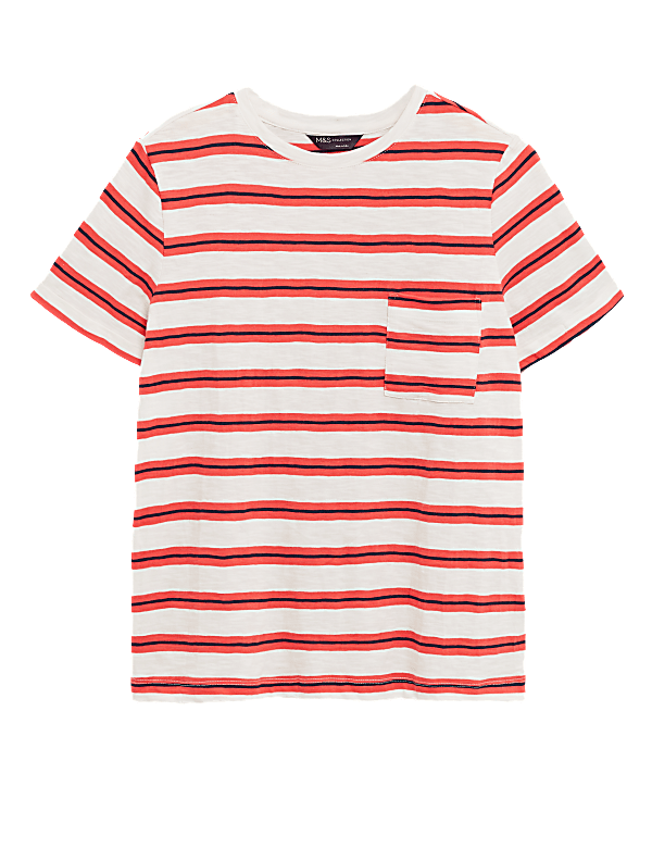 Pure Cotton Striped Crew Neck T-Shirt