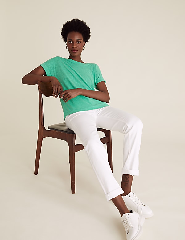 Linen Crew Neck Straight Fit T-Shirt