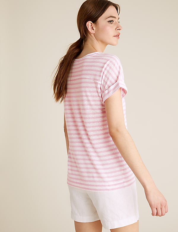 Linen Striped Crew Neck T-Shirt