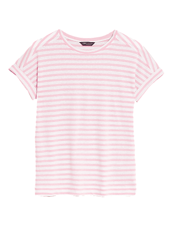 Linen Striped Crew Neck T-Shirt