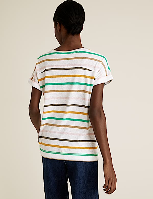 Linen Striped Crew Neck T-Shirt